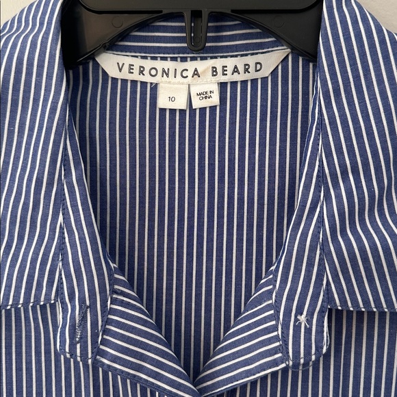 Veronica Beard Gilda Asymmetrical Hem Striped Button Down Shirt - Size 10 - Picture 5 of 6